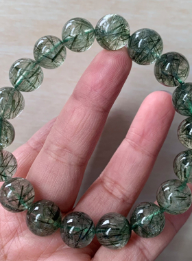 巴西天然冰透绿发晶单圈水晶手链