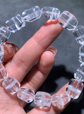 天然冰透白幽灵方糖随形手链情侣