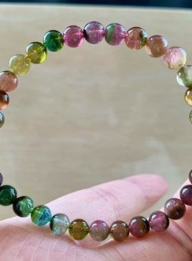 天然碧玺单圈手链彩虹碧玺手串