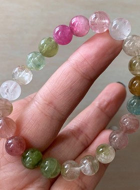 天然马卡龙色碧玺手链糖果色饰品