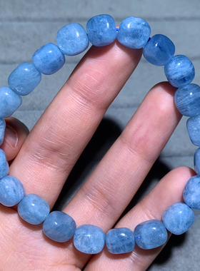 天然巴西海蓝宝桶珠单圈手链水晶