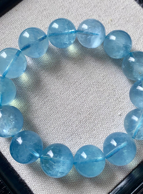 天然巴西冰透海蓝宝手链饰品男女