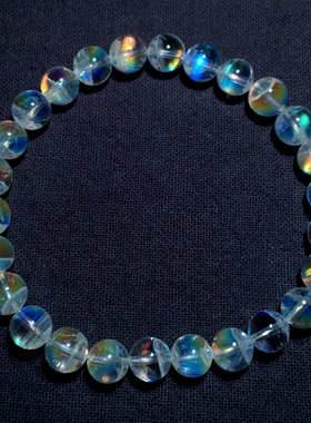 天然冰种马岛月光石单圈手链彩虹