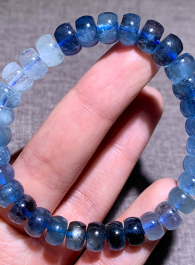 天然星光海蓝宝直切盘珠手链情侣