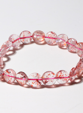 天然金草莓烟花超七水晶蛋面手链