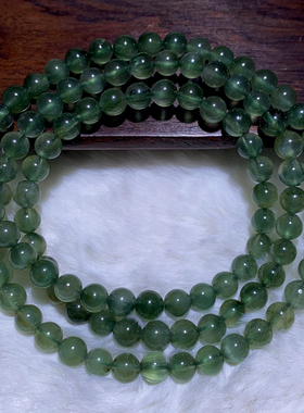 天然巴西猫眼绿发晶手链三圈男女