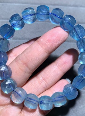 天然螺旋海蓝宝随形手链饰品女