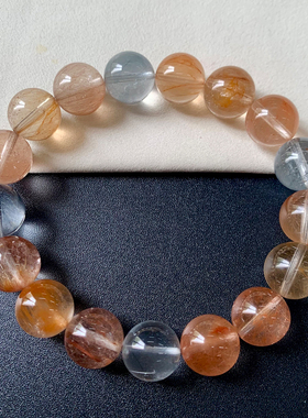 天然冰透彩兔毛顺发单圈手串水晶