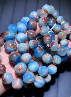 天然深海岛屿魔鬼蓝海蓝宝手链