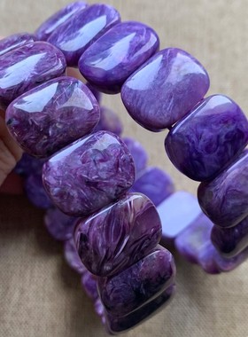 天然查罗石原石玉化紫龙晶手牌