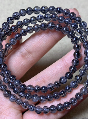 天然巴西冰种黑发晶手链三圈情侣