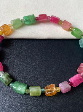 天然碧玺方糖随形手链饰品礼物女