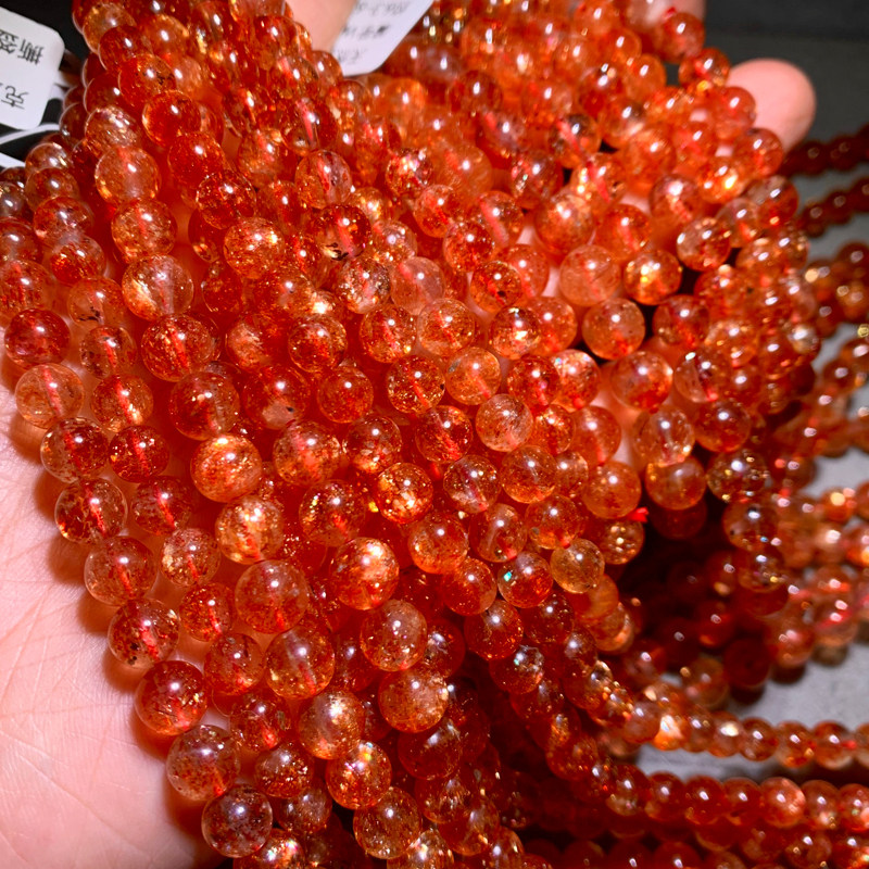 天然爆闪金太阳多圈手链橙日光石水晶三圈手串云母片男女饰品情侣 - 图0