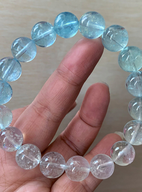 天然冰透渐变色海蓝宝单圈手链女