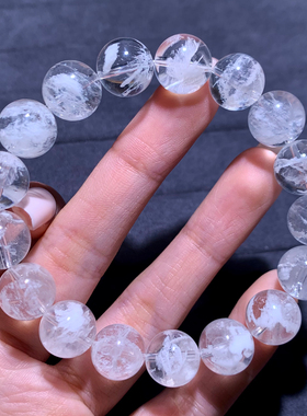 天然冰透白雪花幽灵手链饰品情侣