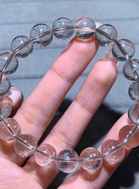 天然顺发冰透银发晶手串礼物情侣