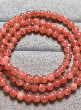 天然红纹石三圈手串佛珠阿根廷女