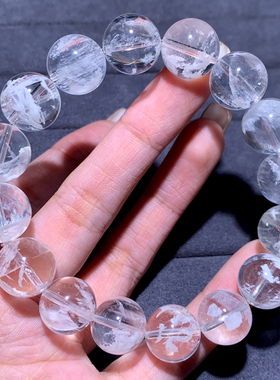 天然白雪花幽灵单圈水晶手链饰品