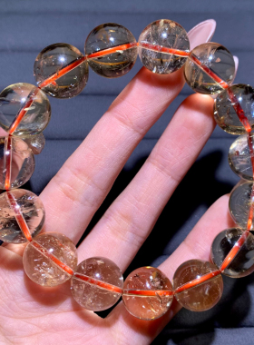 天然冰透黄阿塞水晶手串饰品男女