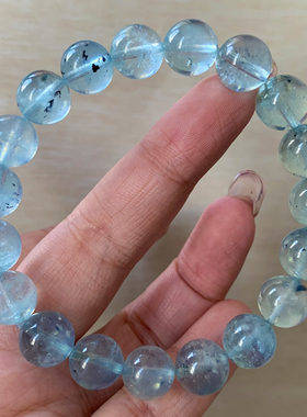 天然巴西冰透云母海蓝宝手链女生