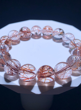 天然顺发幽灵红铜发晶单圈手链女