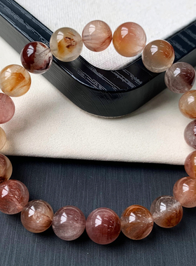 天然橘粉兔毛单圈水晶手链聚宝盆