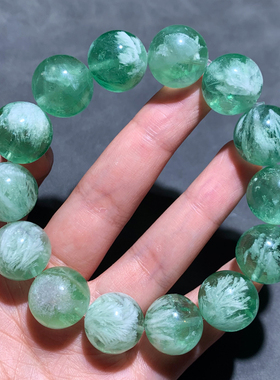 天然拉丝绿色调羽毛萤石单圈手链