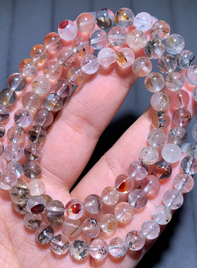 天然胶花小树三圈黄金树手链水晶