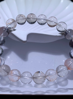 天然拉丝彩兔毛冰透水晶单圈手链