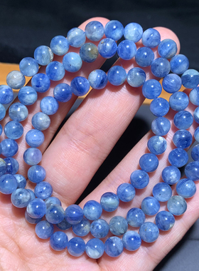 天然共生矿物蓝晶石三圈水晶手链