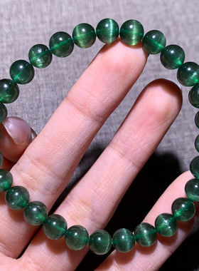 天然拉丝猫眼绿磷辉石手串绿色女