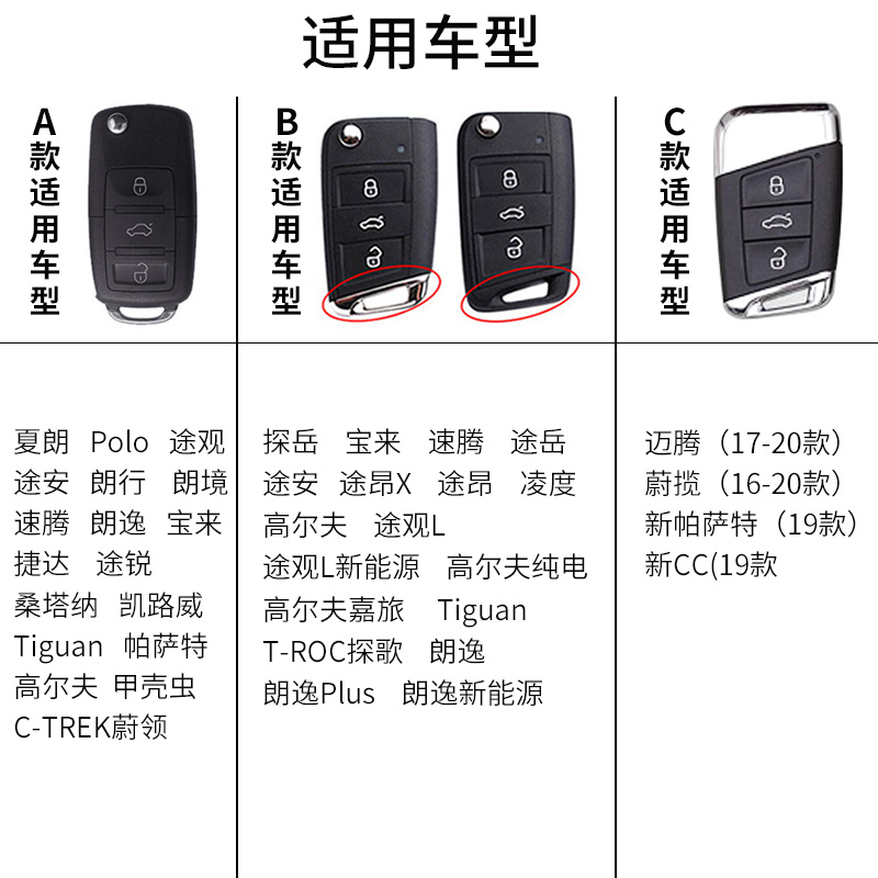 适用于大众车钥匙套速腾宝来途观探岳帕萨特捷达朗逸plus歌壳包扣 - 图2