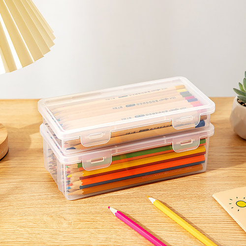 铅笔收纳盒子透明文具整理盒收纳笔筒装彩铅儿童蜡笔绘画素描笔袋 - 图1