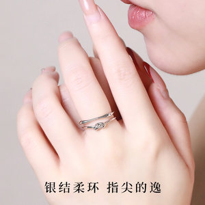 老银匠s925银戒指女开口小众设计款简约时尚银饰指环极简纯银女戒