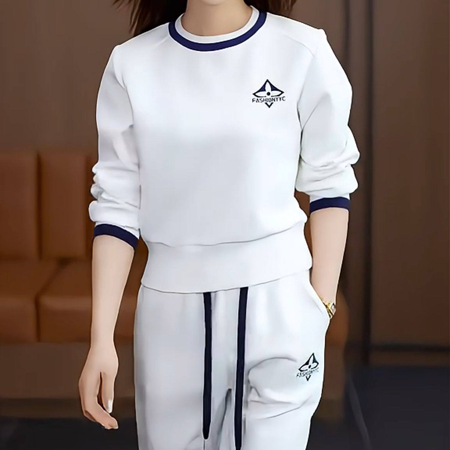 纯棉运动服套装2024春秋新款韩版宽松圆领女卫衣装长袖长裤两件套,淘宝优惠券,粉丝福利购,淘宝优惠卷