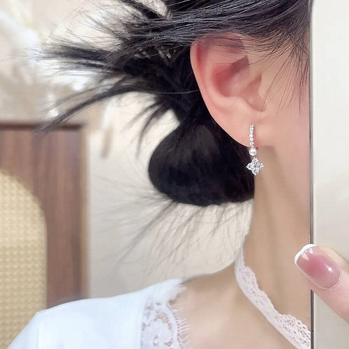s925银针耳饰超闪锆石花朵珠珠耳扣女轻奢高级感时尚气质百搭耳环 - 图3