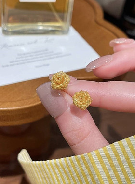 刘亦菲同款耳环黄色金纱花朵耳钉