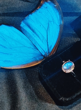 大蓝闪蝶戒指轻奢复古银活口