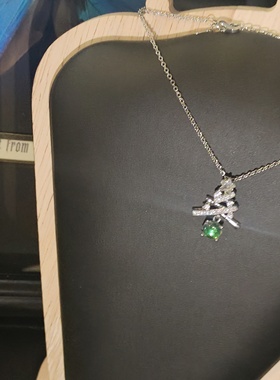 925银昆虫翅膀项链女时尚百搭绿色吊坠高级感轻奢锁骨链七夕礼物