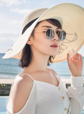 草帽同款白色海边可折叠度假