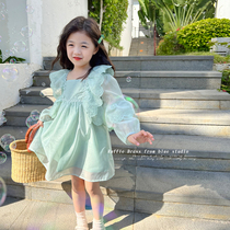 Blue Daddy Girl Princess Dress 2022 Spring Dress New Sweet Western Baby Fashion Long Sleeve Skirt