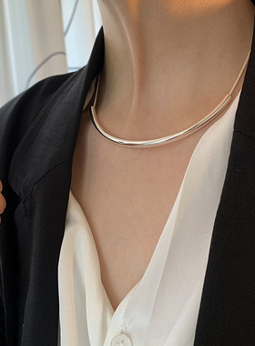s925纯银弯管蛇骨链简约个性手工素银条状项链ins小众设计项圈女