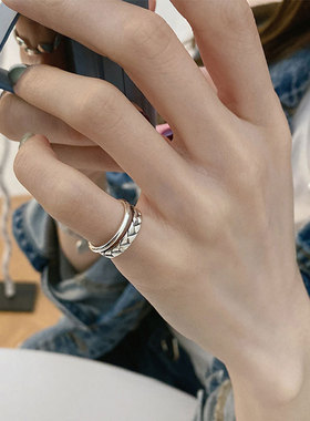 韩国925纯银麻花双层开口戒指ins潮时尚个性简约冷淡风轻奢尾戒