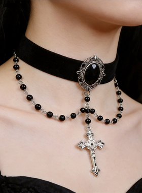 复古哥特天鹅绒珍珠吊坠锁骨链