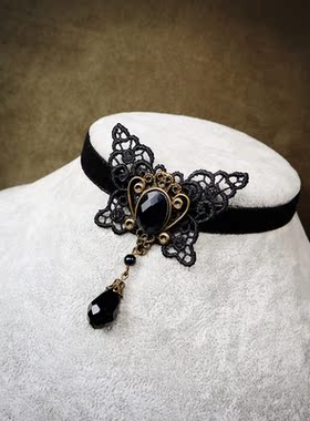 复古哥特天鹅绒珍珠吊坠锁骨链