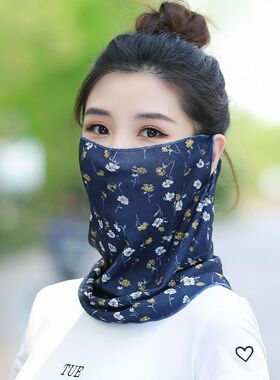 2026夏季冰感碎花薄款防晒面纱遮阳遮全脸防紫外线面罩护颈护脖子
