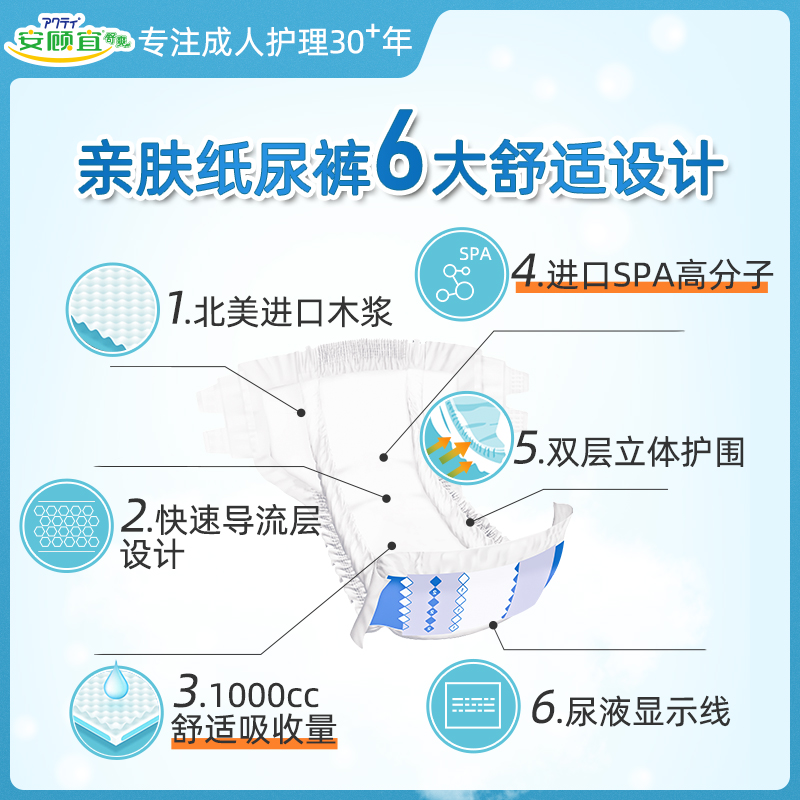 安顾宜亲肤型大吸收量夜用搭扣式成人纸尿裤男女通用老人M码L码XL - 图0