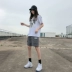 Dụng cụ quần short nữ mùa hè lỏng lẻo thẳng bf gió thủy sinh viên quần giản dị Hồng Kông hương vị hip hop in thể thao năm quần - Quần short quần ngắn nữ đẹp Quần short
