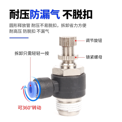 快速接头SL节流阀气动可调气缸气管调节阀SL4-02/6-03/8/10/12mm - 图1