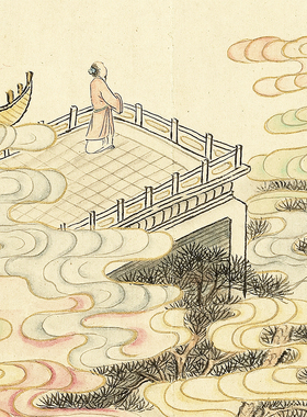 新中式祥云人物集市绢布微喷名画